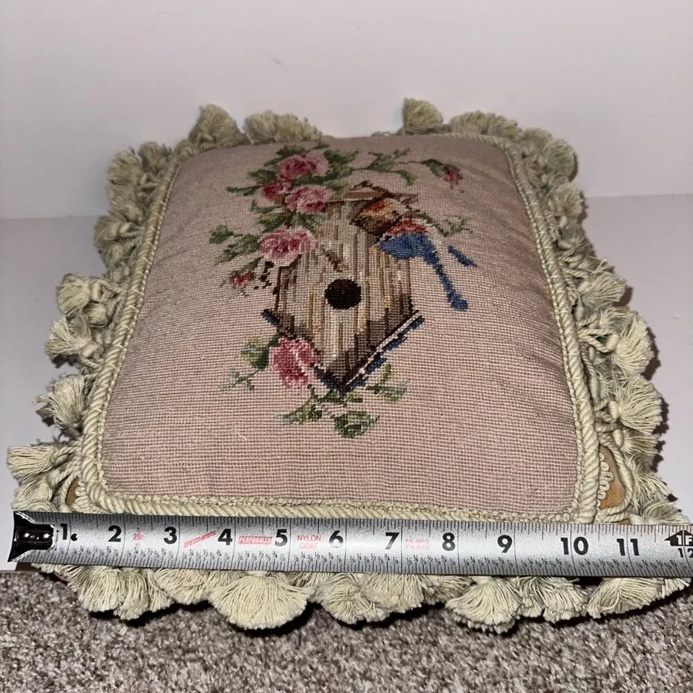 Needlepoint Pillow Birdhouse Blue Birds Carolyn Wright 13